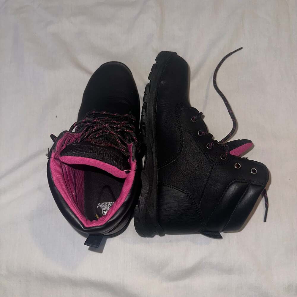 Brahma Bevel Women's Steel Toe Black Pink Leather Utility Work Boots - Picture 8 of 12